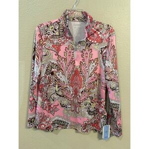 Acegolfs Quarter Zip Pullover Womens L Pink New Paisley UPF 50+ Long Sleeve Top